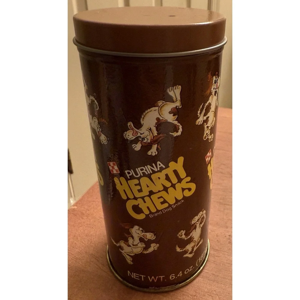 Vintage 1988 Purina‎ Hearty Chews Dog Snack Treats Advertising Tin Can RALSTON